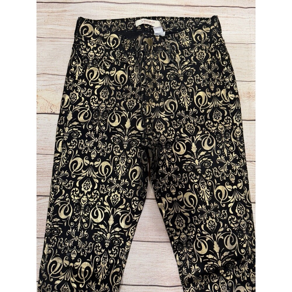 Vibrant Jeans Black & Gold Design Print Cotton Blend Juniors Size 11 - Picture 2 of 7